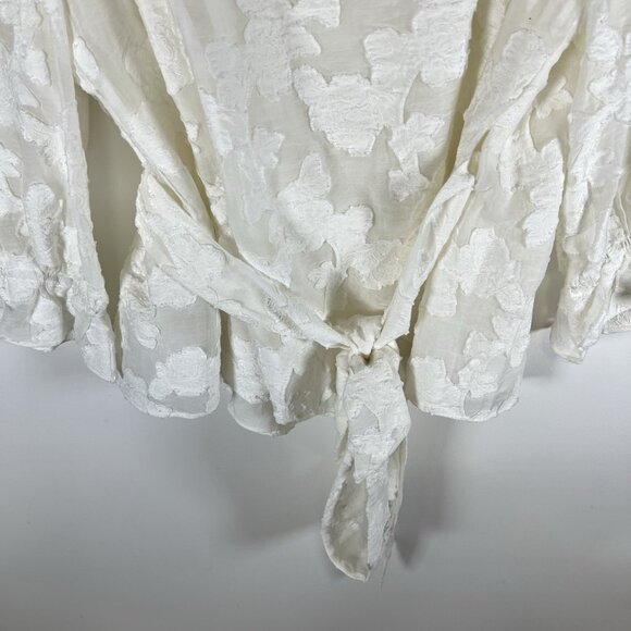 TANYA TAYLOR Top Womens 6 White Sleeveless Wrap Shirt Tie Embroidered Floral - Picture 9 of 9